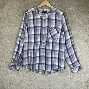 Lane Bryant Shirt Womens 14 Purple Plaid Rayon Long Sleeve Pullover Button-9859*